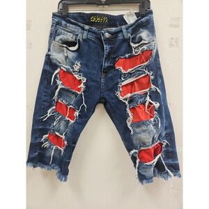 Xway 34 Men's Ripped Jeans Cut Off  Shorts Distressed Streetwear